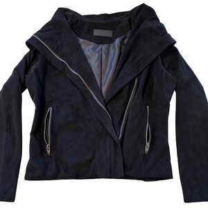 SL8 Black Faux Suede Asymmetrical Zip Moto Jacket Women's Size M NICE